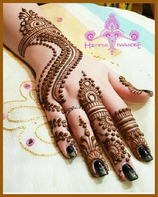 Stylish Back Hand Dots With Shaded And Wrist Design Stylish Back Hand Mehndi Design
